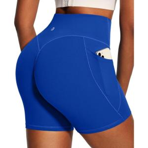 image:imageIUGA Butt Lifting Biker Shorts Women with Pockets Tummy Control No Front Seam Gym Workout Shorts Scrunch Booty Yoga ClothesDynamic Blue