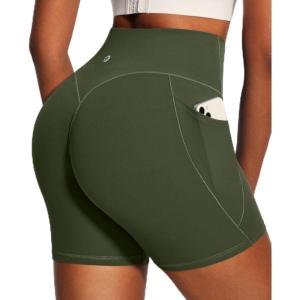 image:imageIUGA Butt Lifting Biker Shorts Women with Pockets Tummy Control No Front Seam Gym Workout Shorts Scrunch Booty Yoga ClothesGrass Grey Green