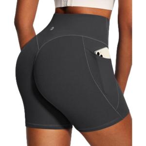 image:imageIUGA Butt Lifting Biker Shorts Women with Pockets Tummy Control No Front Seam Gym Workout Shorts Scrunch Booty Yoga ClothesInk Grey