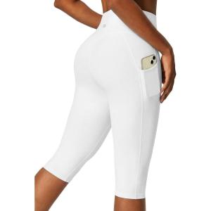 image:imageIUGA Capri Leggings for Women with Pockets Womens High Waisted Knee Length Capris Compression Yoga Pants Workout LeggingsWhite