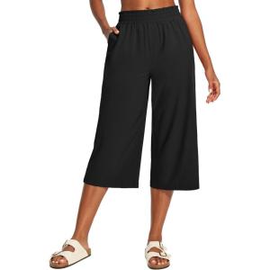 image:imageIUGA Capri Pants for Women High Waisted Wide Leg Casual Lounge Summer Pant Capris Adjustable Drawstring with PocketsBlack