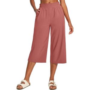 image:imageIUGA Capri Pants for Women High Waisted Wide Leg Casual Lounge Summer Pant Capris Adjustable Drawstring with PocketsBrick Red