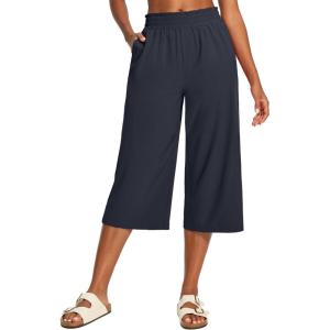 image:imageIUGA Capri Pants for Women High Waisted Wide Leg Casual Lounge Summer Pant Capris Adjustable Drawstring with PocketsNavy