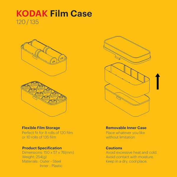 KODAK 120/135 Film Case - for 8 Rolls of 120 Films / 10 Rolls of 35mm Films - Retro Steel Case to Sort &amp; Safeguard Film  