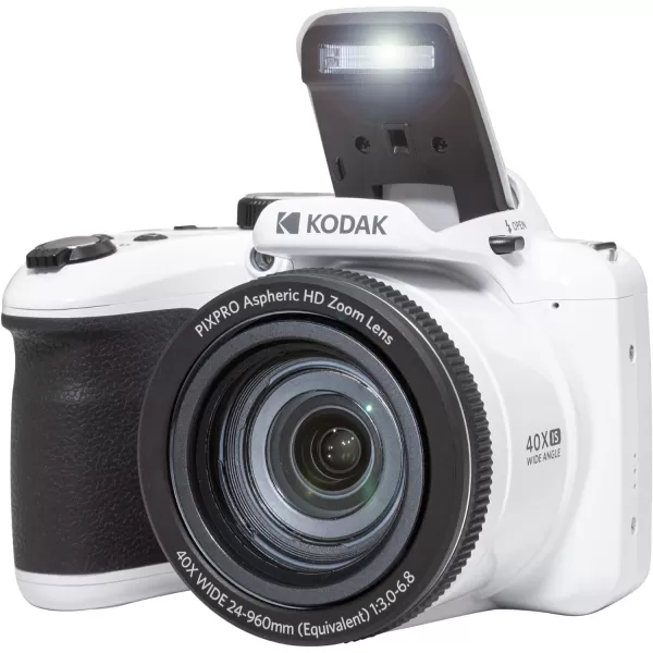 KODAK PIXPRO AZ405-WH 20MP Digital Camera 40X Optical Zoom 24mm Wide Angle Lens Optical Image Stabilization 1080P Full HD Video 3" LCD Vlogging Camera , Full Frame