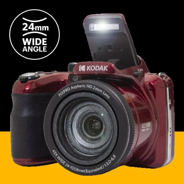 KODAK PIXPRO AZ425-RD 20MP Digital Camera 42X Optical Zoom 24mm Wide Angle 1080P Full HD Video Optical Image Stabilization Li-Ion Battery 3" LCD Vlogging Camera 