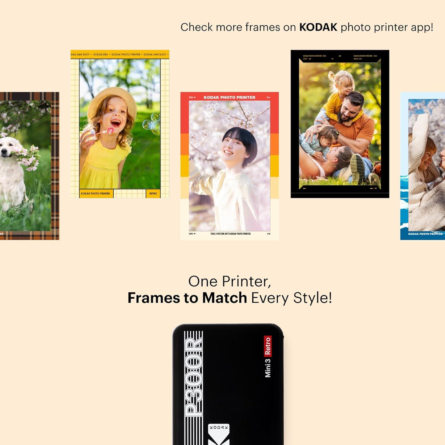 imageKODAK Mini 3 Retro 4PASS Portable Photo Printer 3x3 inches  8 Sheets BlackYellow