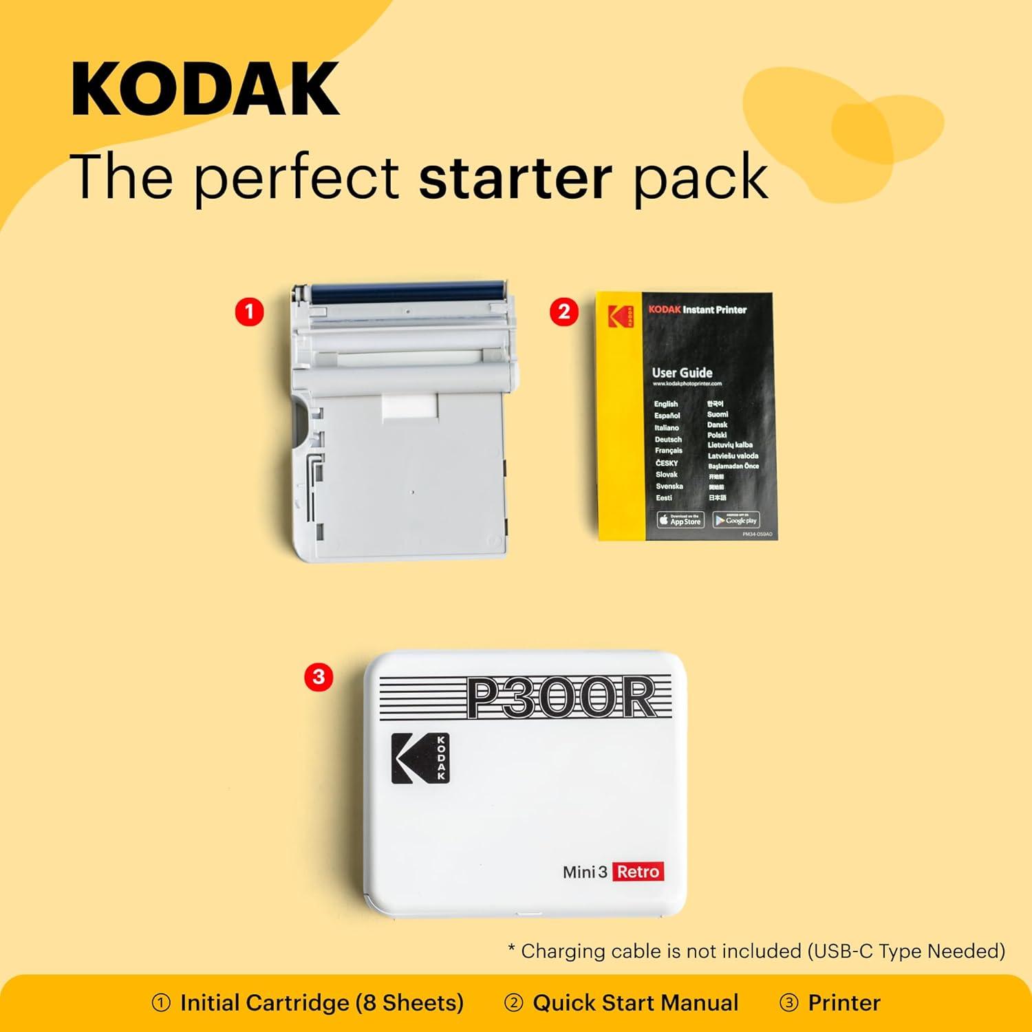 imageKODAK Mini 3 Retro 4PASS Portable Photo Printer 3x3 inches  8 Sheets BlackYellow