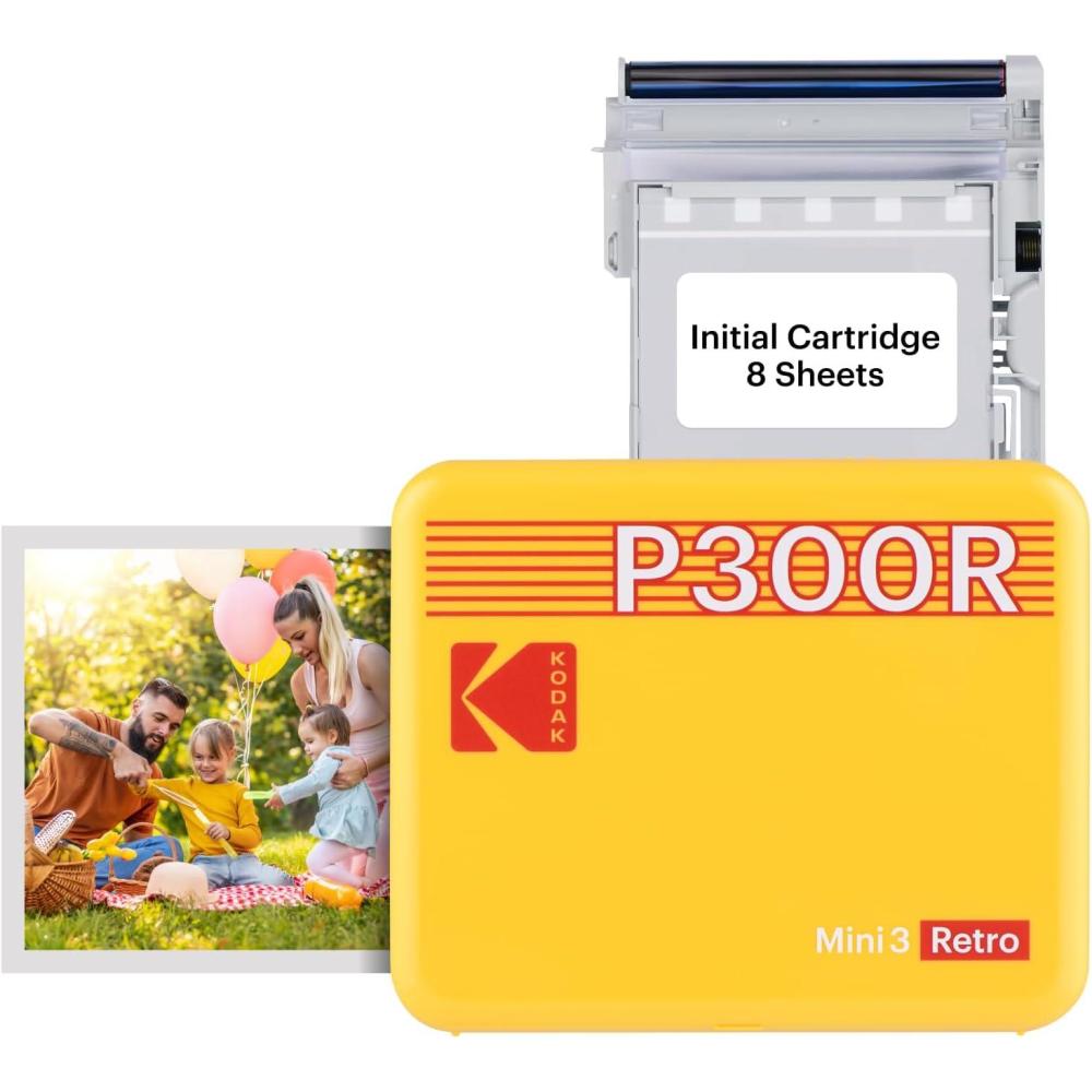 imageKODAK Mini 3 Retro 4PASS Portable Photo Printer 3x3 inches  8 Sheets BlackYellow