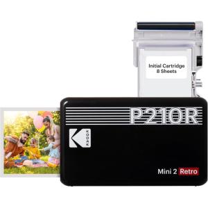 imageKODAK Mini 2 Retro 4PASS Portable Photo Printer 21x34 inches  8 Sheets WhiteBlack