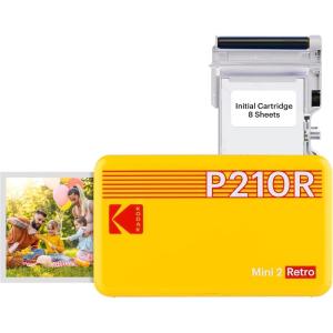 imageKODAK Mini 2 Retro 4PASS Portable Photo Printer 21x34 inches  8 Sheets WhiteYellow
