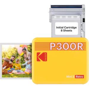 imageKODAK Mini 3 Retro 4PASS Portable Photo Printer 3x3 inches  8 Sheets BlackYellow