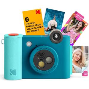 imageKODAK Smile 2in1 Digital Instant Print Camera ampamp Wireless Bluetooth Photo Printer  10MP SpecialEffect Rotating Lens Zink 2x3 StickyBack Photos Print via Fun App from Smart Devices  BlackBlue