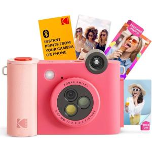 imageKODAK Smile 2in1 Digital Instant Print Camera ampamp Wireless Bluetooth Photo Printer  10MP SpecialEffect Rotating Lens Zink 2x3 StickyBack Photos Print via Fun App from Smart Devices  BlackFuchsia