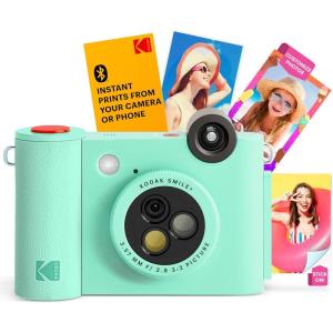 imageKODAK Smile 2in1 Digital Instant Print Camera ampamp Wireless Bluetooth Photo Printer  10MP SpecialEffect Rotating Lens Zink 2x3 StickyBack Photos Print via Fun App from Smart Devices  BlackGreen