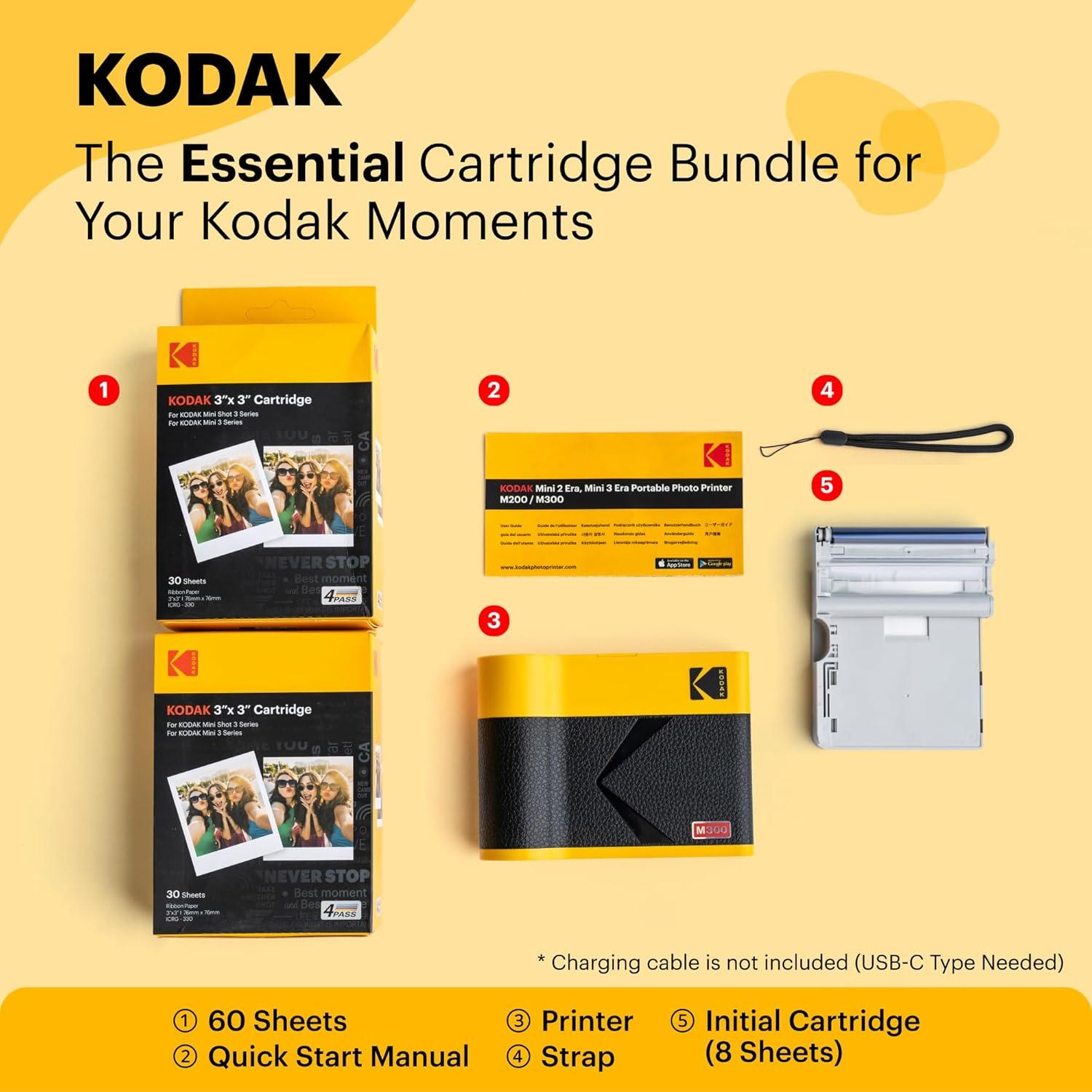 imageKODAK Mini 3 ERA 4PASS Portable Photo Printer Black Printer  Initial 8 Sheets  60 SheetsYellow