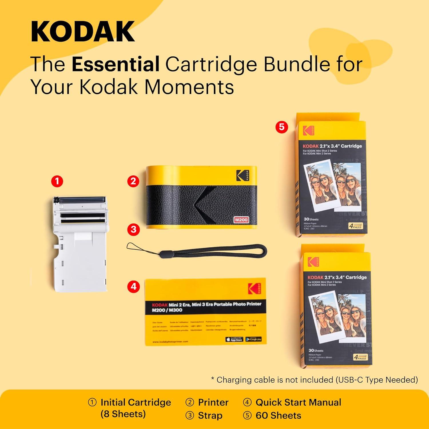 imageKODAK Mini 3 ERA 4PASS Portable Photo Printer Black Printer  Initial 8 Sheets  60 SheetsYellow