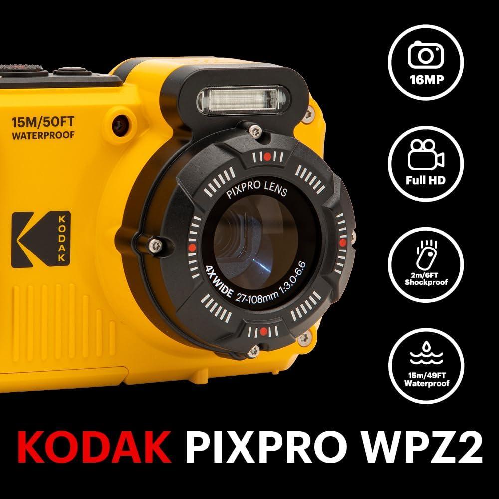 imageKODAK PIXPRO WPZ2 Rugged Waterproof Shockproof Dustproof WiFi Digital Camera 16MP 4X Optical Zoom 1080P Full HD Video Vlogging Camera 27quot LCD YellowYellow