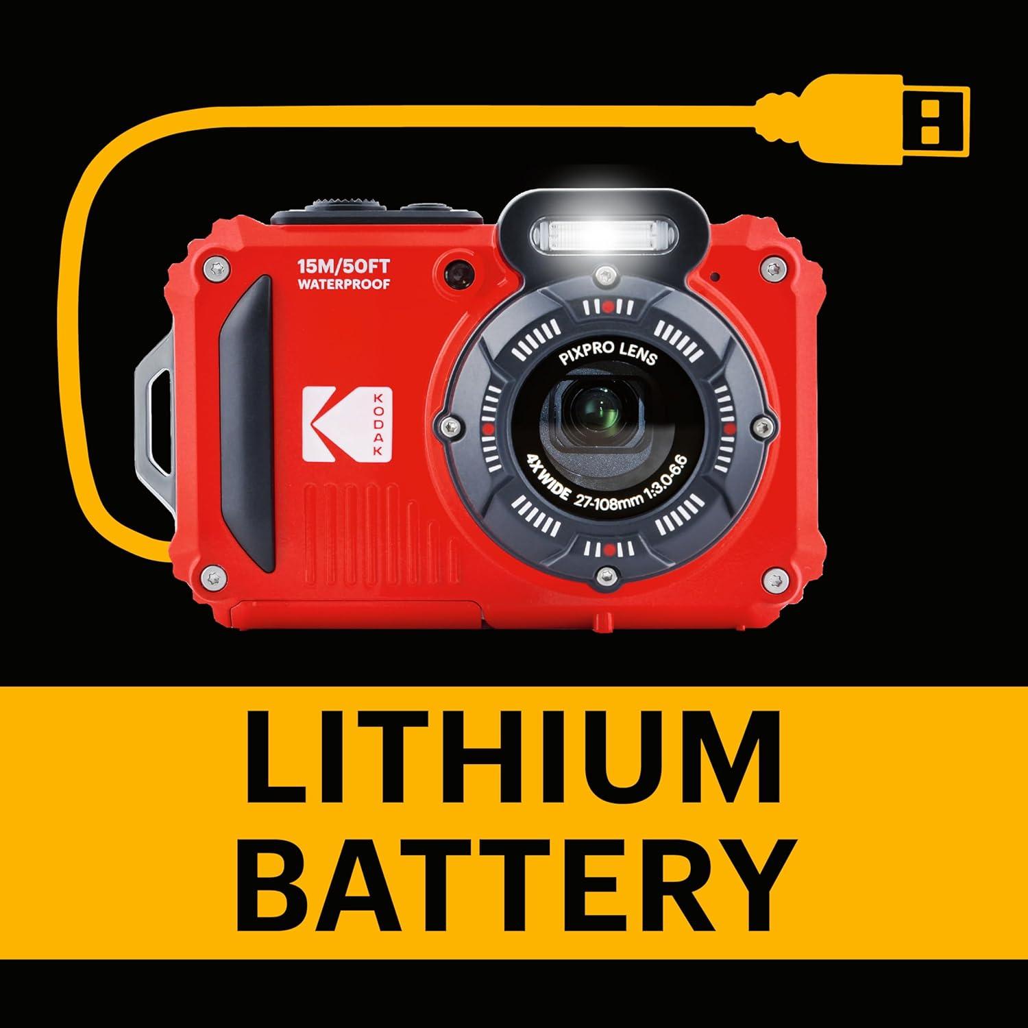 imageKODAK PIXPRO WPZ2 Rugged Waterproof Shockproof Dustproof WiFi Digital Camera 16MP 4X Optical Zoom 1080P Full HD Video Vlogging Camera 27quot LCD YellowRed