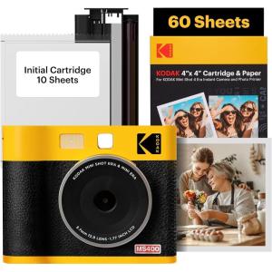 imageKODAK Mini Shot 4 ERA 4PASS 2in1 Instant Camera and Photo Printer 4x4 Black Camera  70 SheetsYellow