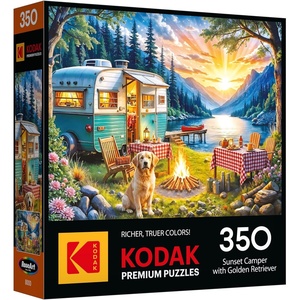 image:imageRoseArt  Kodak Premium 350 Piece Puzzle  Sunset Camper with Golden Retriever Vibrant Lakeside Scene Jigsaw Puzzle for Adults 24 x 18 Finished SizeSunset Camper