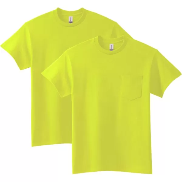 Gildan UnisexAdult Ultra Cotton TShirt With Pocket Style G2300 2PackSafety Green