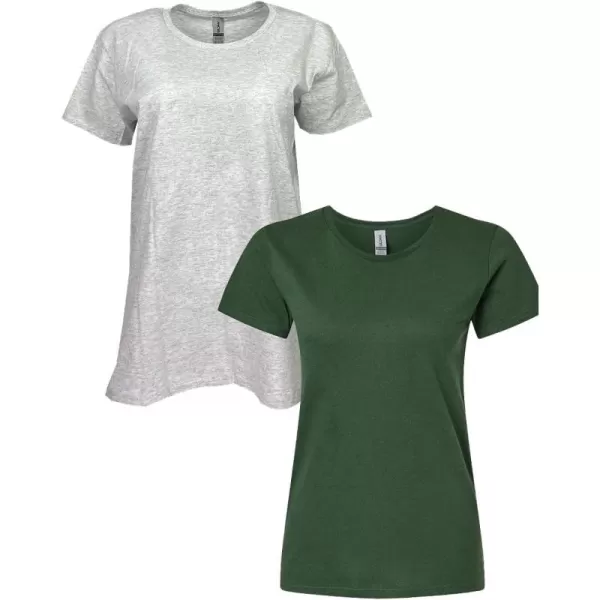 Gildan Womens Heavy Cotton TShirt Style G5000L 2PackAshForest Green