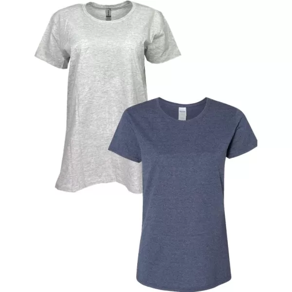 Gildan Womens Heavy Cotton TShirt Style G5000L 2PackAshHeather Navy