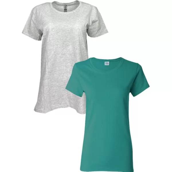 Gildan Womens Heavy Cotton TShirt Style G5000L 2PackAshTropical Blue