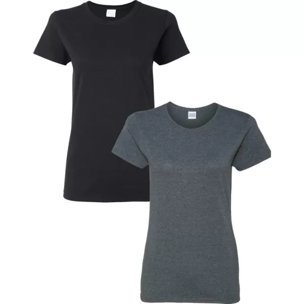 Gildan Womens Heavy Cotton TShirt Style G5000L 2PackBlackDarkheather