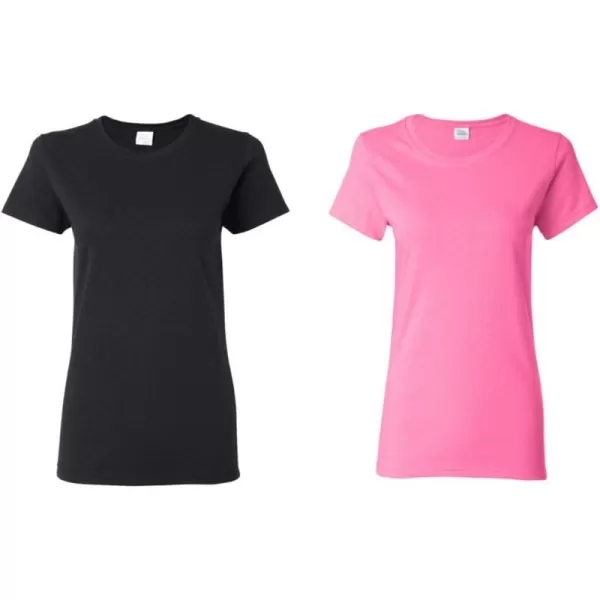 Gildan Womens Heavy Cotton TShirt Style G5000L 2PackBlackPink