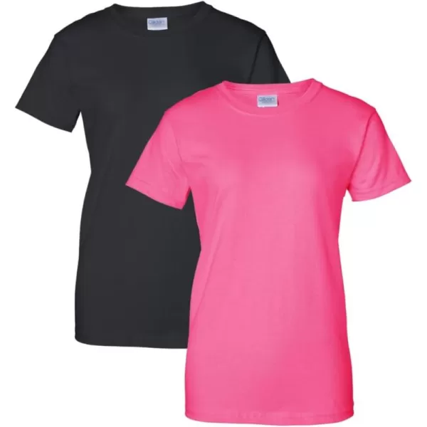 Gildan Womens Heavy Cotton TShirt Style G5000L 2PackBlackSafety Pink