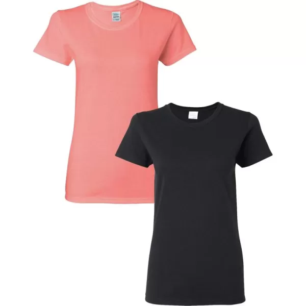 Gildan Womens Heavy Cotton TShirt Style G5000L 2PackCoralBlack