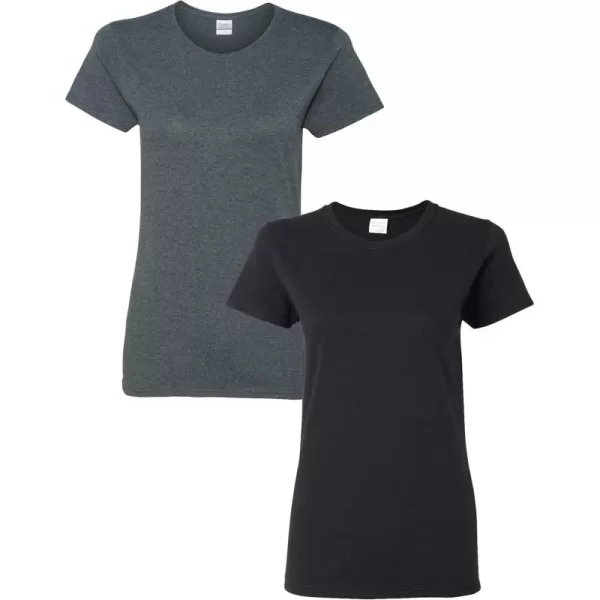 Gildan Womens Heavy Cotton TShirt Style G5000L 2PackDarkheatherBlack