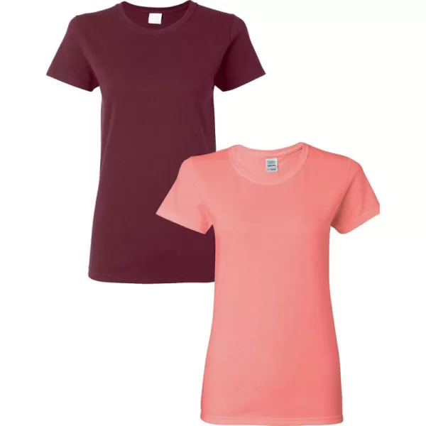 Gildan Womens Heavy Cotton TShirt Style G5000L 2PackMaroonCoral