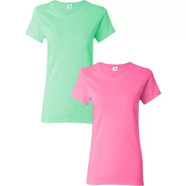 Gildan Womens Heavy Cotton TShirt Style G5000L 2PackMint GreenAzalea