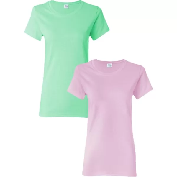 Gildan Womens Heavy Cotton TShirt Style G5000L 2PackMint GreenLight Pink