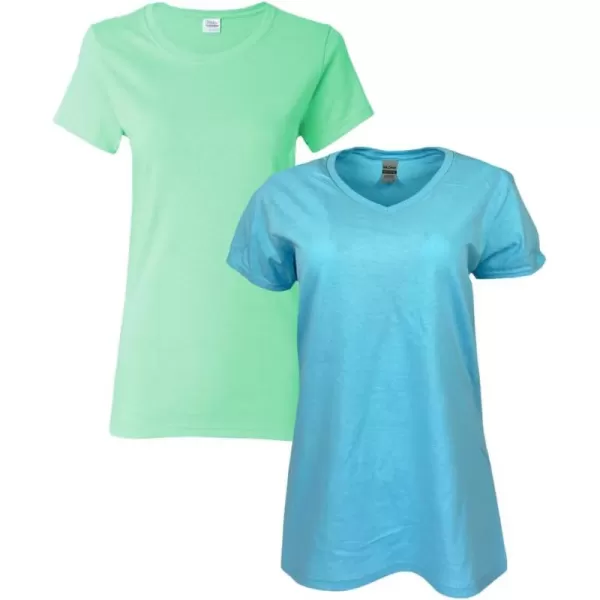 Gildan Womens Heavy Cotton TShirt Style G5000L 2PackMint GreenSky Blue