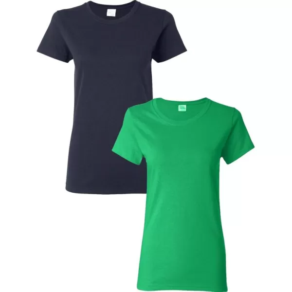 Gildan Womens Heavy Cotton TShirt Style G5000L 2PackNavyIrishgreen