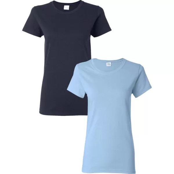 Gildan Womens Heavy Cotton TShirt Style G5000L 2PackNavyLightblue