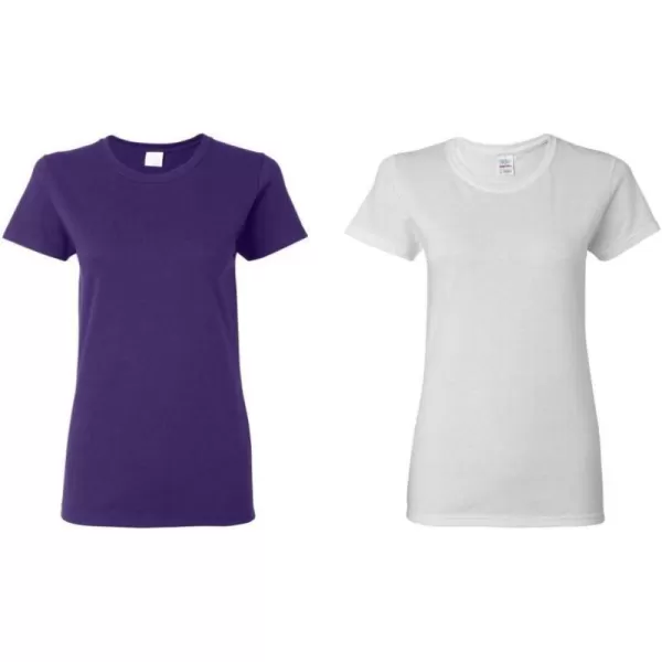 Gildan Womens Heavy Cotton TShirt Style G5000L 2PackPurpleWhite