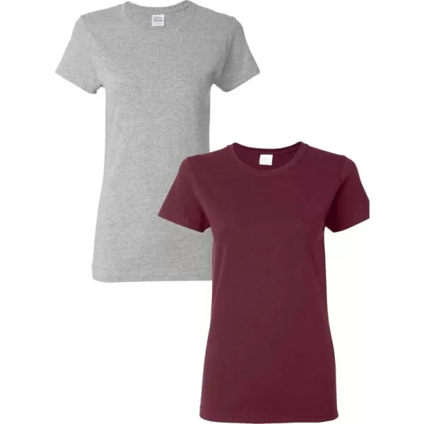 Gildan Womens Heavy Cotton TShirt Style G5000L 2PackSportgreyMaroon