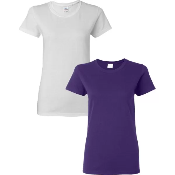 Gildan Womens Heavy Cotton TShirt Style G5000L 2PackWhitePurple
