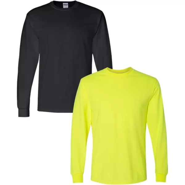 Gildan Adult DryBlend Long Sleeve TShirt Style G8400 2PackBlacksafety Green