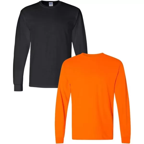 Gildan Adult DryBlend Long Sleeve TShirt Style G8400 2PackBlacksafety Orange