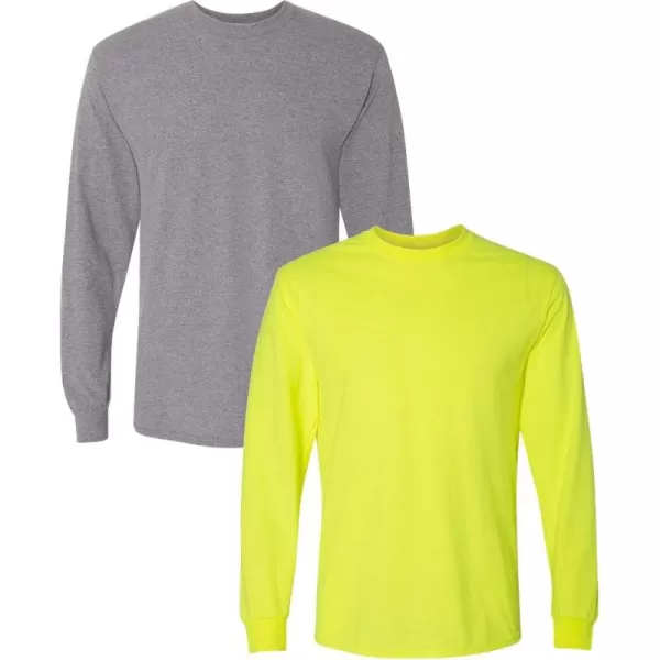 Gildan Adult DryBlend Long Sleeve TShirt Style G8400 2PackGraphiteheathersafetygreen