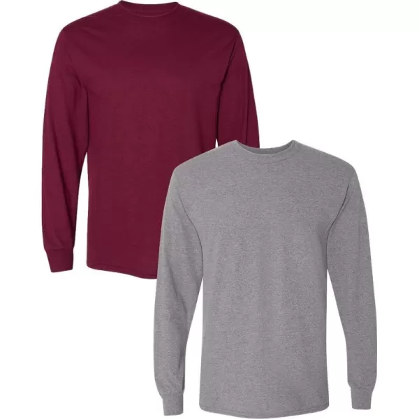 Gildan Adult DryBlend Long Sleeve TShirt Style G8400 2PackMaroongraphiteheather