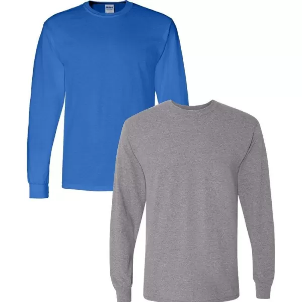 Gildan Adult DryBlend Long Sleeve TShirt Style G8400 2PackRoyalgraphiteheather