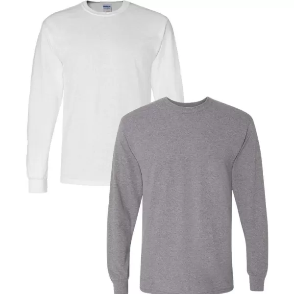 Gildan Adult DryBlend Long Sleeve TShirt Style G8400 2PackWhitegraphiteheather