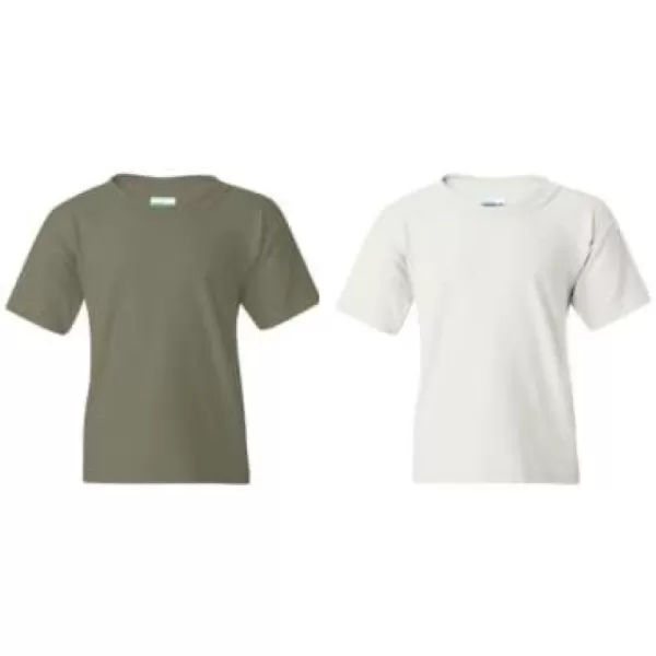 Gildan Youth Heavy Cotton TShirt Style G5000B 2PackMilitarygreenWhite